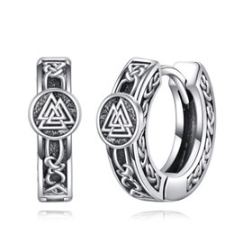 Viking Earrings S925 Sterling Silver, Viking Hoop Earrings, Celtic Men's Earrings, Viking Jewellery Gifts for Men Women Ladies, Sterling Silver, No Gemstone