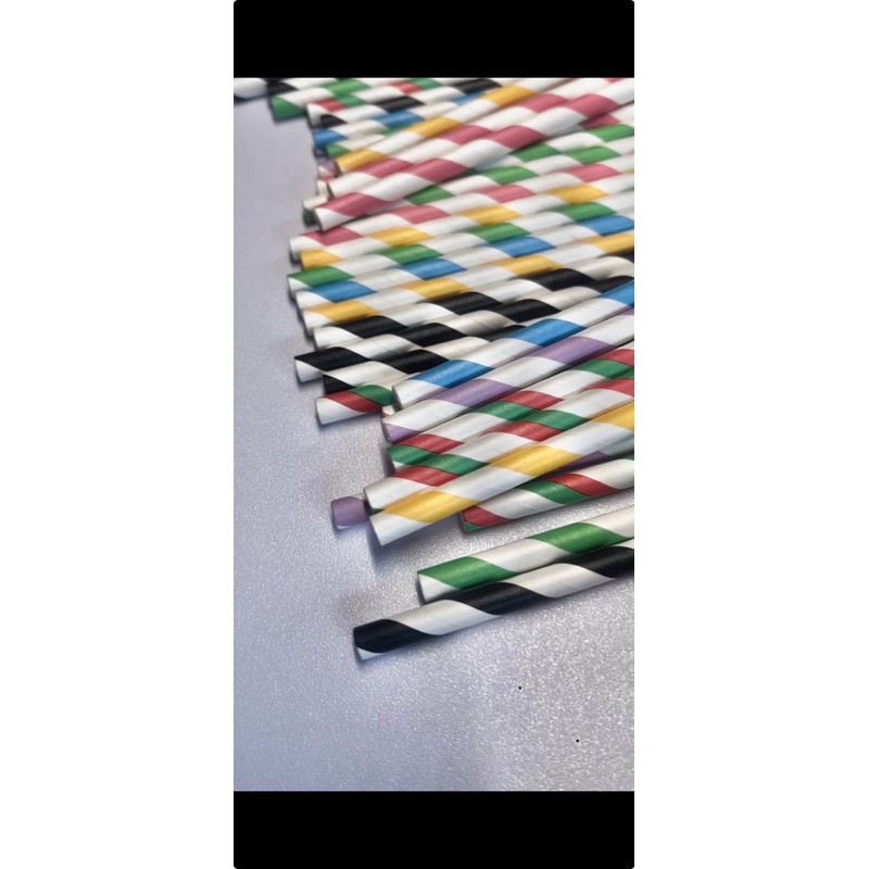 Biodegradable 100 Paper Drinking Straws, Striped Multi-Colour Pack, Party and