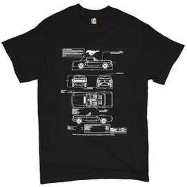 1966 Ford Mustang GT Blueprint T-Shirt American Classic Men's Novelty Shirt Black Large
