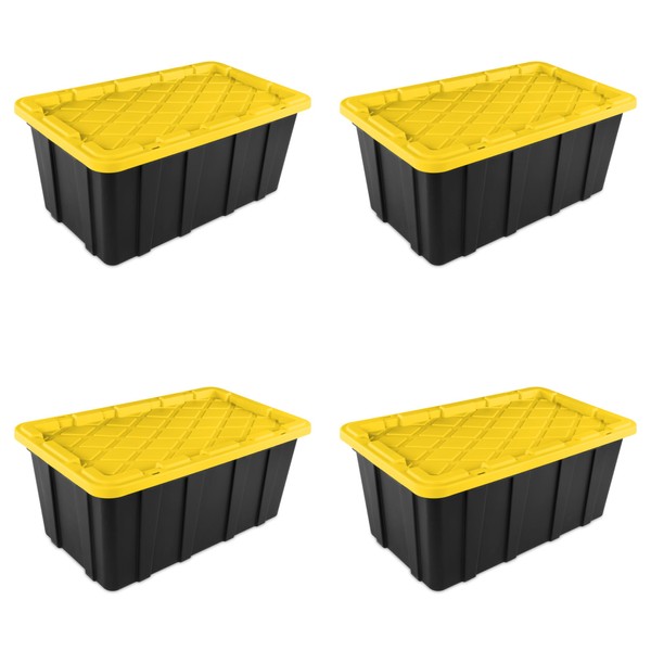 Sterilite 38 Gal Industrial Tote, Stackable Storage Bin with Snap-Fit