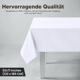 Utopia Kitchen Polyester Tablecloth 132 x 180 cm (Pack of 2, White) Machine Washable Tablecloth Ideal for Parties, Events, Weddings and Restaurants (52 x 71 inches)