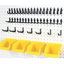WallPeg 43 Kit -Peg Hooks & Plastic Bins - Organize Tools Crafts Garage & More