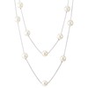 Two-Strand Long Chains Statement Necklace with Satin White Pearl Beads