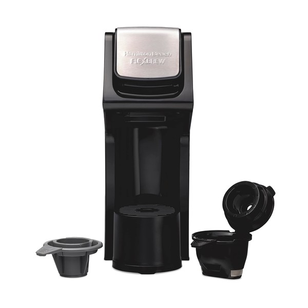 Hamilton Beach 49918 FlexBrew Single-Serve Coffee Maker Compatible with Pod Packs and Grounds, 14 oz, Black, Stainless - Fast Brew