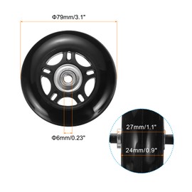 sourcing map Set of 1 Luggage Wheels Replacement 79 x 24 mm/3.1" x 0.9" Rubber Swivel Caster Bearing Wheels Repair Kits for Suitcase Inline Outdoor Skate,Black