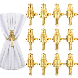12 Servilleteros Navideños de Cascanueces, de Metal Dorado, con Hebilla de Soldado Navideño para Mesas Bodas, Decoraciones(Clásico,Oro)