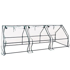 Sunnydaze Mini Cloche Greenhouse with Zipper Doors - Portable Seedling Greenhouse with 3 Zippered Doors - Steel Wire Frame with PVC Plastic Cover - Outdoor Mini Greenhouse - Clear