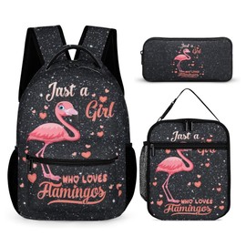 Flamingo Backpack with Lunch Box & Pencil Case for Kids Girls Boys School, 16 Inch Cute Flamingos Bookbag, School Backpack for Students Children, Lightweight, Large Capacity
