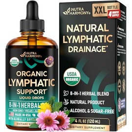 USDA Organic Lymphatic Drainage Supplement - Echinacea | Elderberry | Dandelion | Rosehip | Cleavers | Calendula | Burdock - Lab Tested - Lymph System Drops - Immune Support, Cleanse & Detox, 4 fl oz
