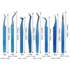 8pcs Eyelash Tweezers Stainless Steel Fine Tip Ergonomic Blue Titanium