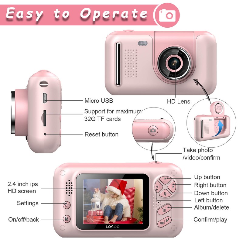 2.4in Kids HD Camera 40MP Photo 1080P Video 180Degrees Flip