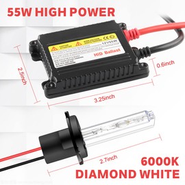 H7 HID Headlight Bulbs 6000K Xenon White with 55W DC Slim HID Ballast by Yifengshun Super Bright Xenon HID Light Bulb for Auto High / Low Beam (2 Xenon Bulbs + 2 Ballasts)