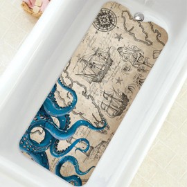 Bathtub Mat Non Slip, Octopus Extra Long Bath tub Mat Shower Floor Mat with Suction Cups and Drain Holes for Adults Kids Elderly 40 X 16 Inch