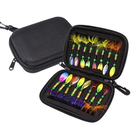 Metal Fishing Lures Kit, MKNZOME Fishing Spoon Spinner Lure with Fishing Tackle Box Assorted Metal Hard Lures Spinnerbaits Swimbaits for Trout Bass Salmon Pike Walleye Perch,Pack of 16