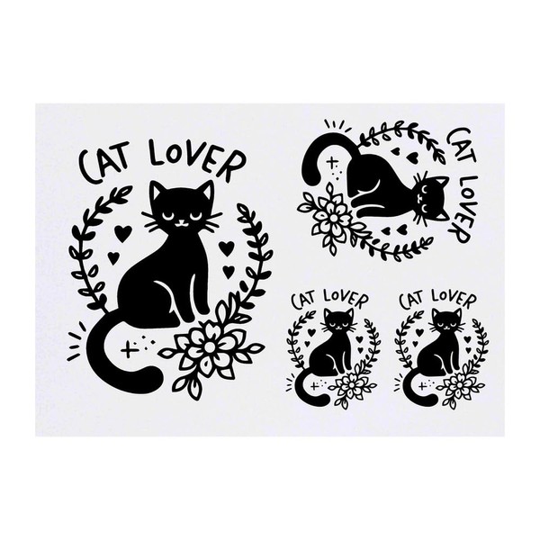 4 x 'Cat Lover' Temporary Tattoos - Water Resistant, Skin-Safe,