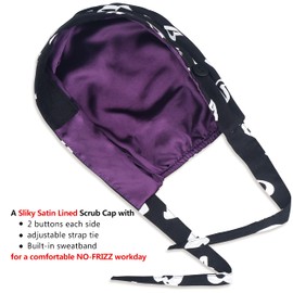 ABAMERICA Working Caps with Button and Sweatband, Adjustable Working Hats for Women Men, One Size(Tie Back or Toggle), 1 Pack: Satin Lined P Tie Back- B35- Heart With Blk, 1