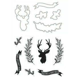 Art C Christmas Deer Twig Banner Clear Stamp and Die Set by Momenta Art C 25363 NEW!