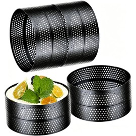 DATANYA - Paquete de 8 anillos de tarta, perforados, moldes de acero inoxidable, anillos de metal para pasteles de 4 pulgadas, para hornear galletas, corteza de tartet de fruta pequeña, magdalenas