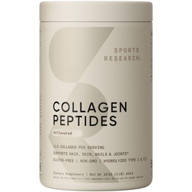 Sports Research Collagen Peptides for Women & Men, Unflavored, 16 oz., Hydrolyzed Type 1 & 3 Collagen Powder Protein Supplement for Healthy Skin, Nails, Bones & Joints