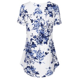 BAISHENGGT Túnica cómoda y plisada con cuello en V para mujer, Azul (Blue Flower), M