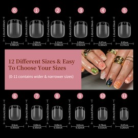 Short Square Nail Tips, Venares 500 Pcs Short Nail Tips for Gel Extensions, 12 Size Pre-buff Clear False Nails Full Cover Nail Tips for Acrylic Extensions