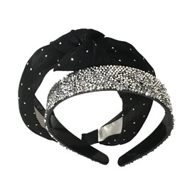 Fashion Culture Women's Crystal Encrusted & Chiffon Knot Headbands Set of 2