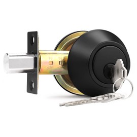 Probrico Keyed Alike Single Cylinder Deadbolts Flat Black, Keyway Keys Handleset, 3 Keys Interior& Exterior Door Hardware for Entrance Lock and Front Gate, 3 Pack