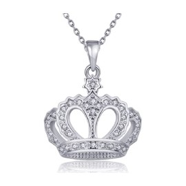 Queen Crown Jewelry - Collar con colgante de corona de circonita cúbica redonda y chapado en oro amarillo de 18 quilates para mujer con cadena de 45,7 cm, Oro Rosa, Circonia cúbica