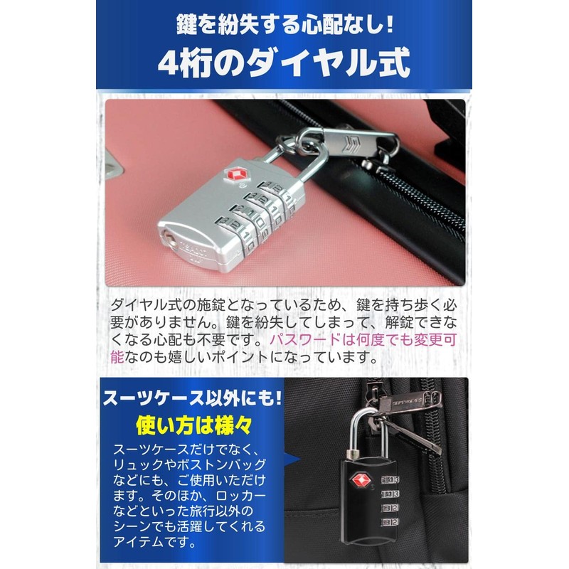 fogman TSA Lock, Padlock, 4-Digit, Dial-type, Suitcase, Anti-theft