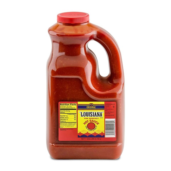 Louisiana Brand Hot Sauce, Original Hot Sauce, Made from Aged Hot Peppers & Vinegar, Adds Flavor to Any Meal, 1 Gallon Plastic Bottle (Single)