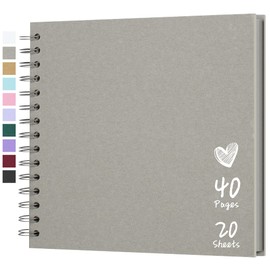 Hiwhy Photo Album Scrapbook 20.5 x 20.5 cm 20 Sheets DIY Scrapbook Hard Kraft Paper Baby Memory Book Family Birthday Wedding Anniversary Scrapbook, Grey