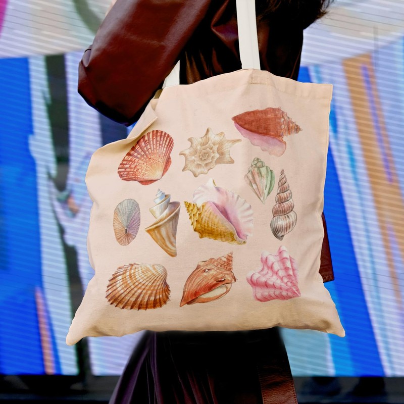 OTOUO Coastal Seashell Tote Bag - Pink Shell Canvas Tote