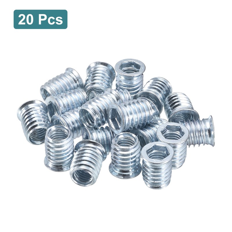 sourcing map 20Pcs Threaded Inserts, M10-1.5x20 Zinc Plated Carbon Steel