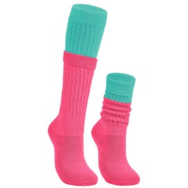 Slouch Socks 80s 90s Womens Leg Warmers Super Soft Scrunch Knee High Socks Womens Boot Socks 9-11 Lake Blue-Hot Pink