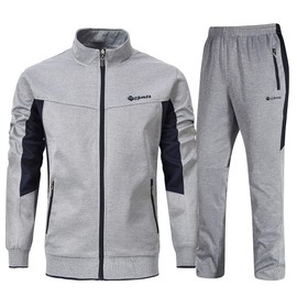 YSENTO Men's Tracksuits Set Outfits 2 Piece Jogging Suits Warm Up Running Track Sets Sweatsuits Grey 4XL