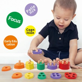 KUKUTrue Montessori Toy for 1 2 3 Years, Stacking Toy, Educational Toys, Fine Motor Skills Toys, Wooden, Gift for Boys Aged 1–3 Years