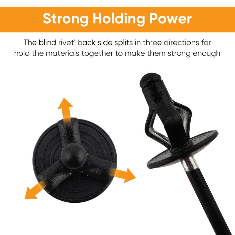 ALLCLEAN 3/16" x 3/4"Tri-Fold Large Head Rivets Assortment - 100Pcs,Black