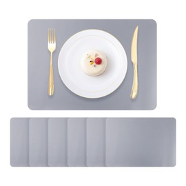DRMHM 6 Pack Faux Leather Placemats for Kitchen Dining Table Decor Washable Heat Resistant Table Placemats Wipeable Table Mat 17 * 12in Light Gray