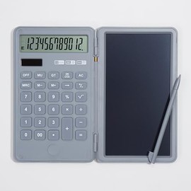 Basic Calculator with LCD Writing Tablet, 12 Digits Display Handheld Pocket Size Portable Solar Powered Calculadoras for School Office Home Work, Gray