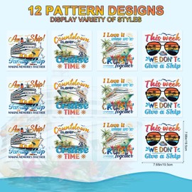 Falueqg Vintage Cruise Iron on Transfer - 12Pcs Cruise Ship DTF Transfers Ready to Press, Family Trip Iron on Decals Patches, Palm Tree Boat Heat Transfer Vinyl Stickers for T-Shirt Jeans Bag Hats