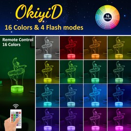 OkiyiD Ballerina Ballet Gifts for Girls Women, Ballets Girl Night Light 3D Illusion Lamp with 16 Color Changing Remote Control, Dance Recital Gifts for Girls Daughter Bedroom Decor