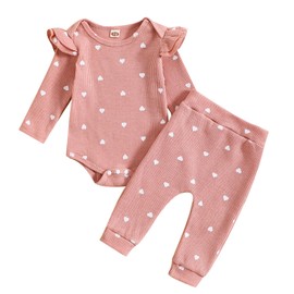 WYTbaby Baby Girl Clothes Set Long Sleeve Romper Ruffle Top +Printed Pant Outfits Set for Toddler Infant Baby Girl 6-12 Months