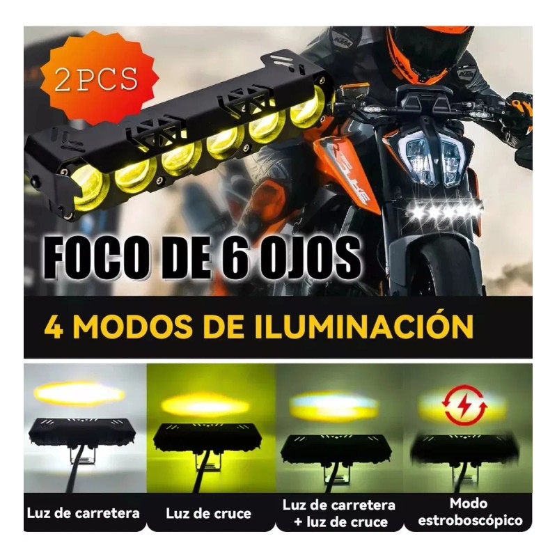 2pcs Faros Auxiliares Led Lupa Moto Auto 3 Modos