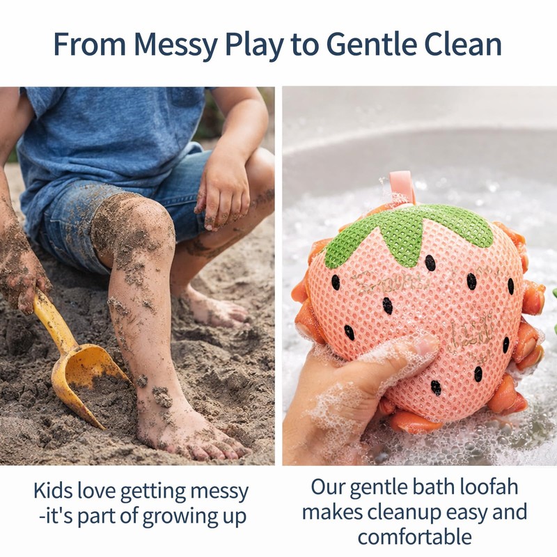 Kids Loofah,Cute Octopus & Bear Bath Sponge,Double-Layer Soft Mesh Loofah