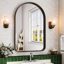WISSMIELS 26"x38" Arched Bathroom Mirror Modern Vanity Mirror with Deep Frame – Wall-Mounted Mirror for Bathroom Bedroom or Living Room Decor, Black