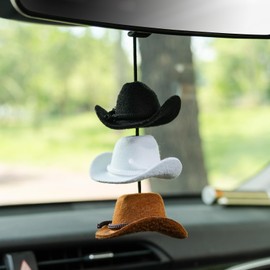 Rislobx Cowboy Hat Hanging Charm for Car Rear View Mirror, Cute Handmade Felt Hat Ornament Pendent for Women, Country Cowboy Car Decor Interior Accessories