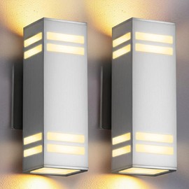 SHIMR Dusk to Dawn Outdoor Lighting 2 Pack, Up and Down Lights Stainless Steel Exterior Light Fixture with Photocell Sensor, Waterproof Modern Outside Lights for House Garage Porch, LED Bulbs Included