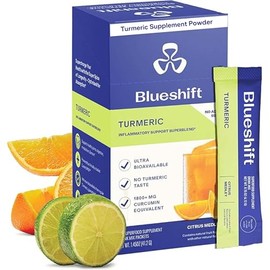 Blueshift Mezcla de cúrcuma y cítricos: sobres de cúrcuma en polvo para agua, suplemento de curcumina de cúrcuma, mezcla de bebida sin azúcar para una