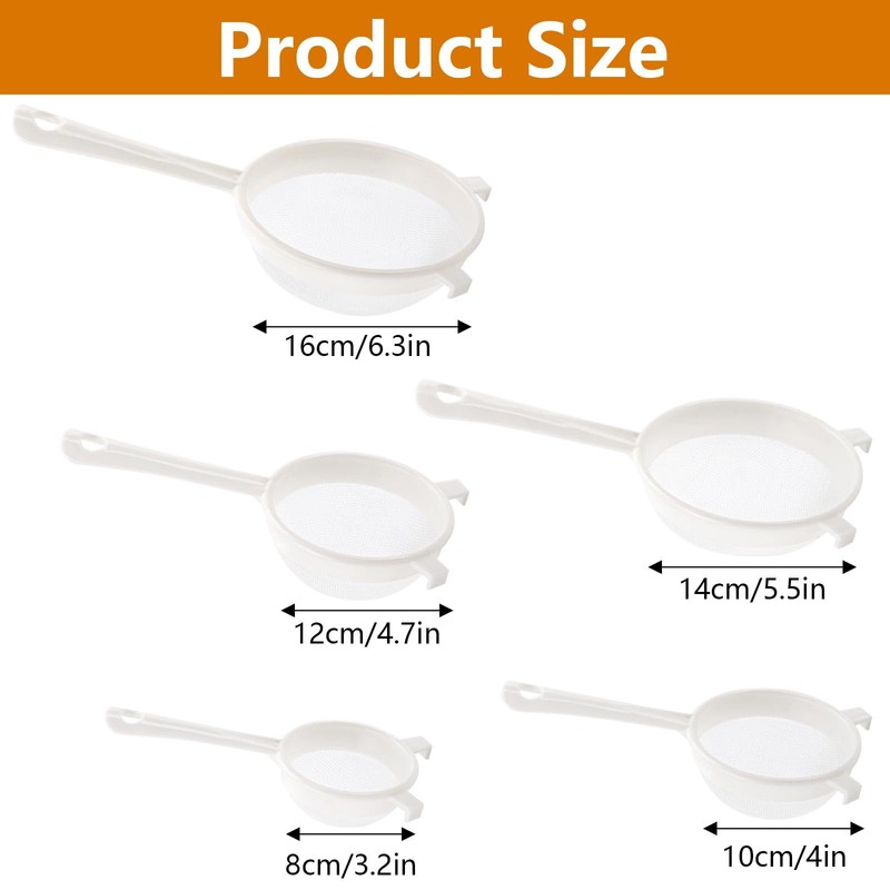 5Pcs Kefir Strainer Set, Plastic Nylon Mesh Strainers with Handle