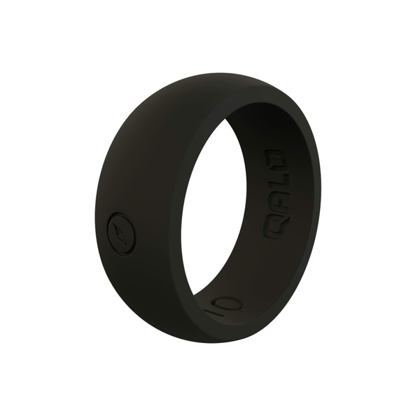QALO Men's Classic Black Silicone Ring with Compass Logo, Size 10